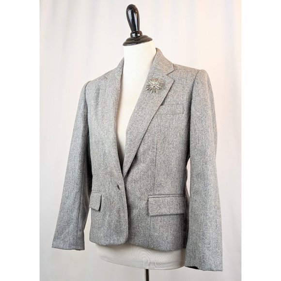 Women's Gray Wool Fitted Blazer Jacket Sz M Vintage 1980s Ladies Grey Wool Coat - Picture 2 of 10